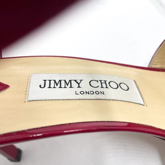 Jimmy Choo Ivette Sandals Burgundy Patent Leather Strappy Low Heels Sz 40 / 10 - Picture 6 of 11